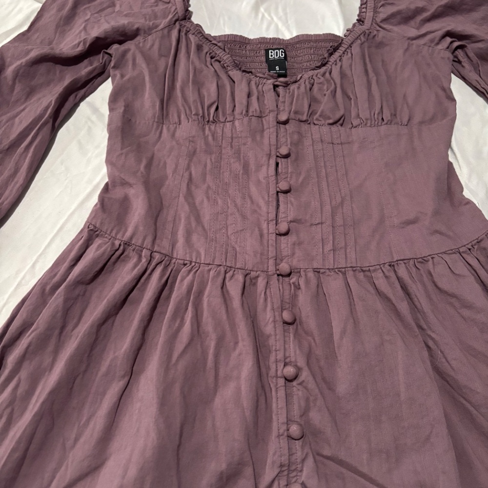BDG Urban Outfitters Button-Down Puff Sleeve Dress - Mauve - S - Picture 6 of 9